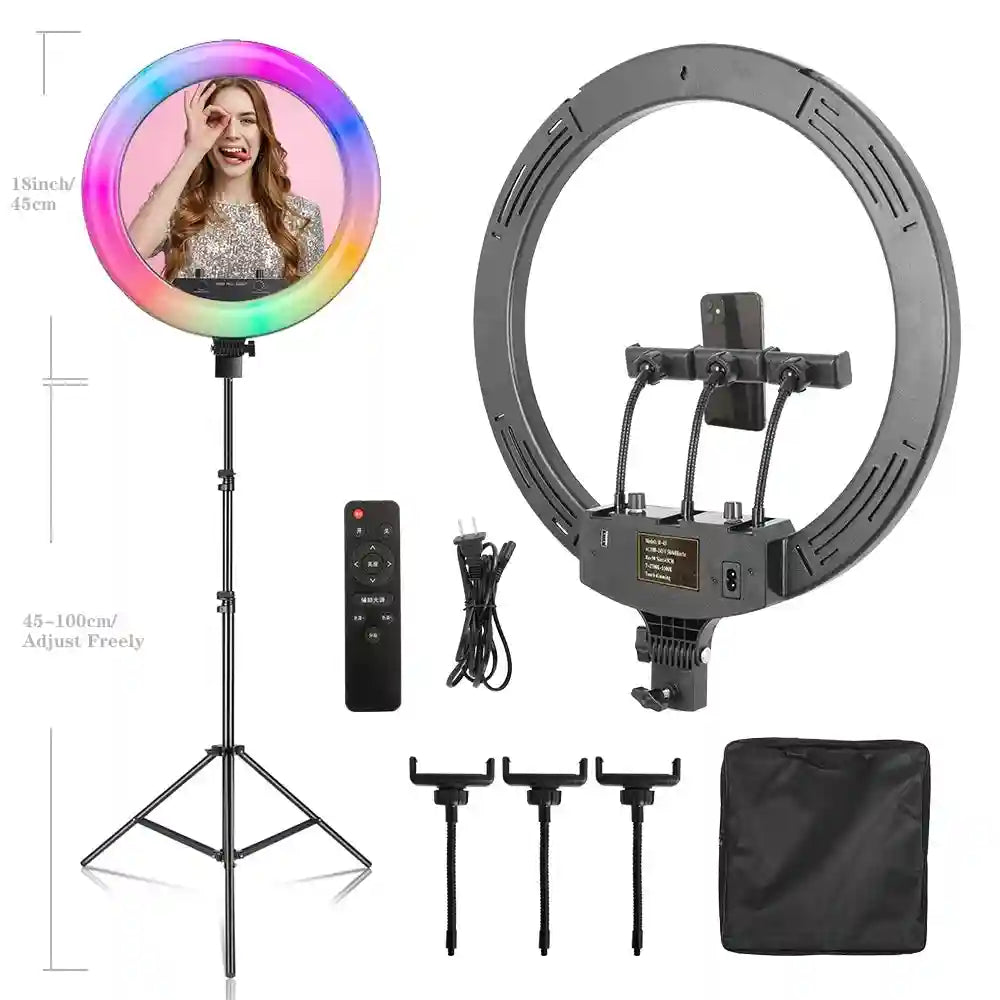 18 Inch RGB Ring Light with Tripod for Professional Content Creation 100cm Tripod RGB Tidesmit