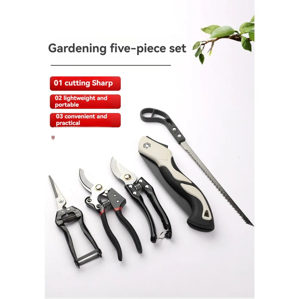 5Pcs Gardening Tool Set, Pruning Shears Folding Saw Kit, Sharp Hand Cutter For Garden Plant Branch Trimming