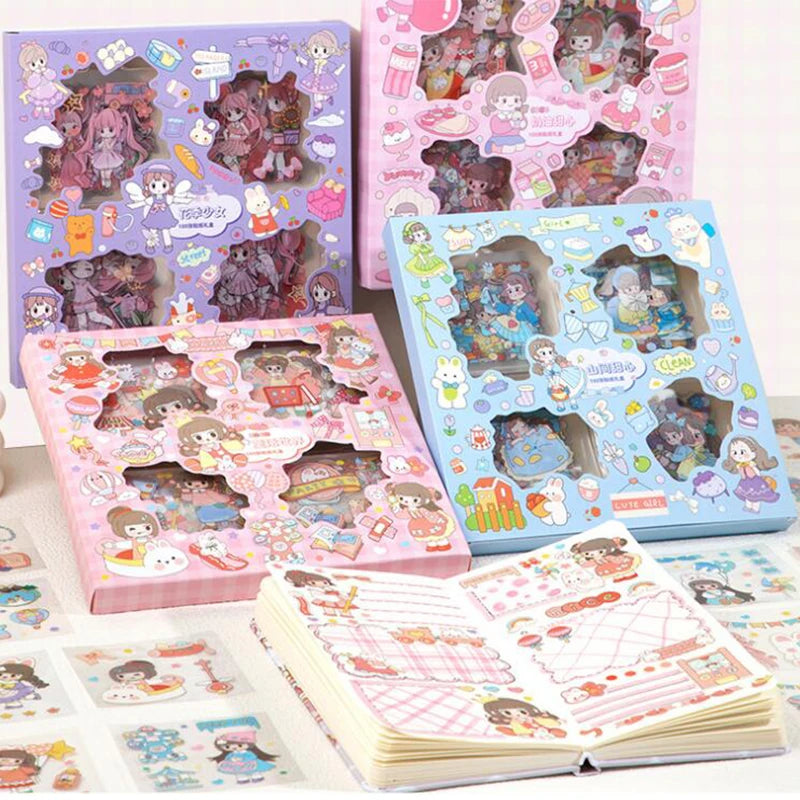 20pcs kawaii cartoon PET stickers for scrapbooking, DIY journals, and cute stationery decoration in colorful assorted sets.