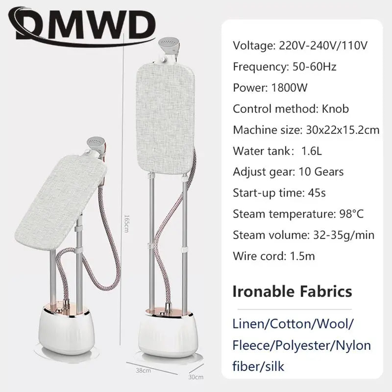 Tidesmit 1.8KW vertical garment steamer with adjustable ironing board and 10 heat settings for home laundry care