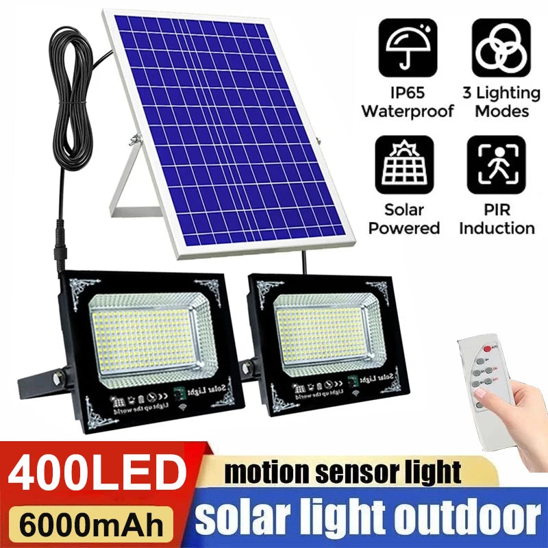 500W 6000mAh Solar Flood Lights Dual Lights, Remote Control Powered Spotlight Outdoor Garden Waterproof IP65 Villa Street Lamp