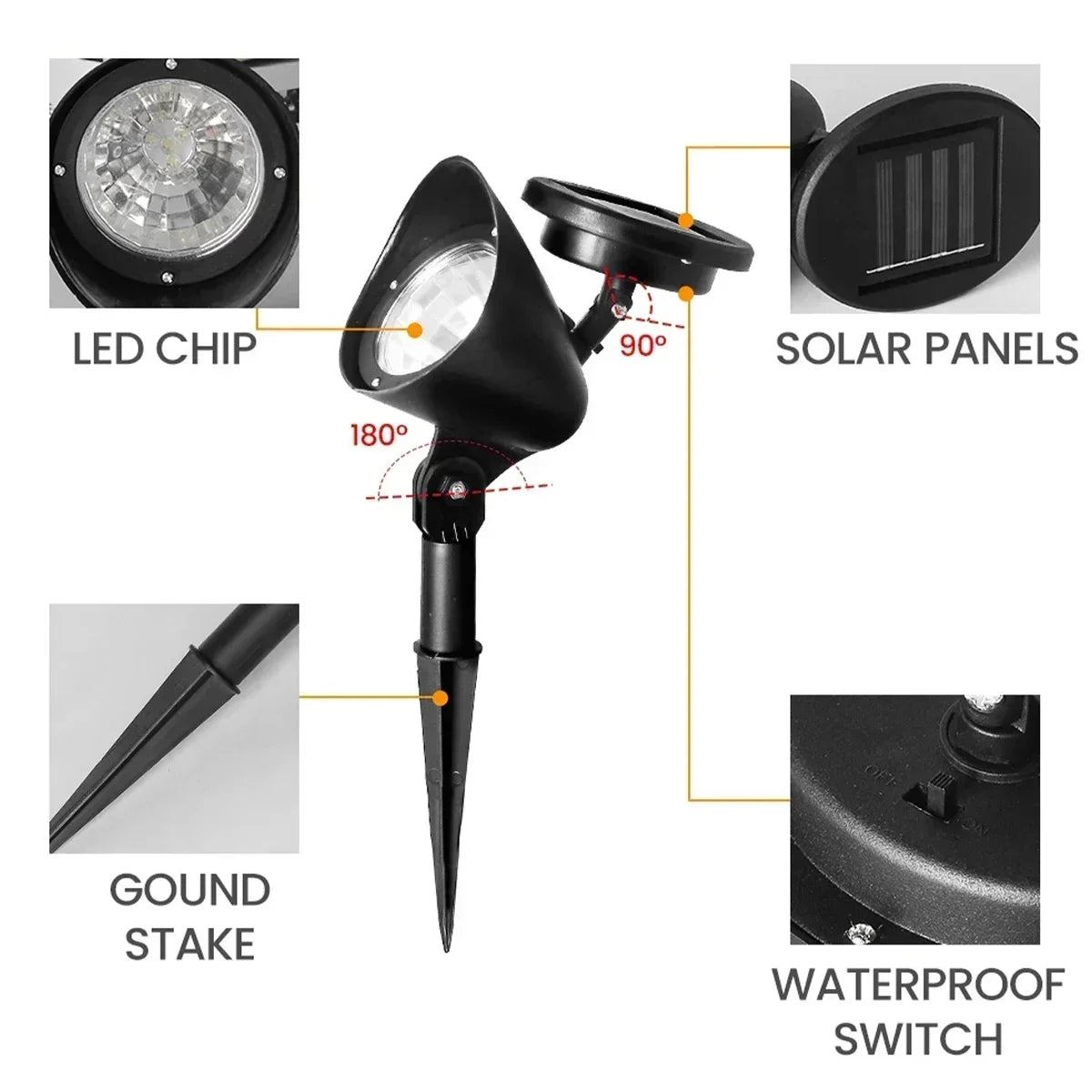 Solar 9 LED Ground Lights Outdoor, IP65 Waterproof Brightness Adjustable Spot Light for Garden Backyard Driveway Patio Decor