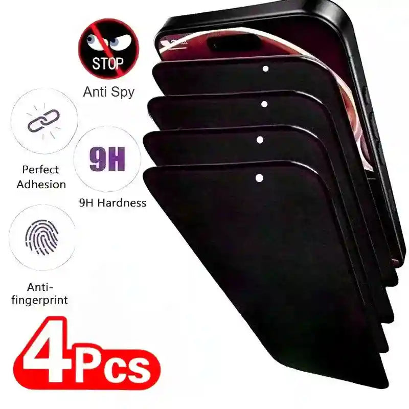 Anti Spy iPhone Screen Protector | 9H Hardened Tempered Glass Privacy Film AE 4 pieces Anti Peeping Tidesmit