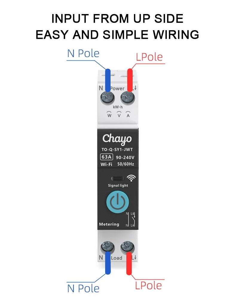 Tuya Wifi Smart Circuit Breaker Switch With Metering 63A1P Din Rail Remote Control Smart Home Smart Life App Timer Module TONGOU