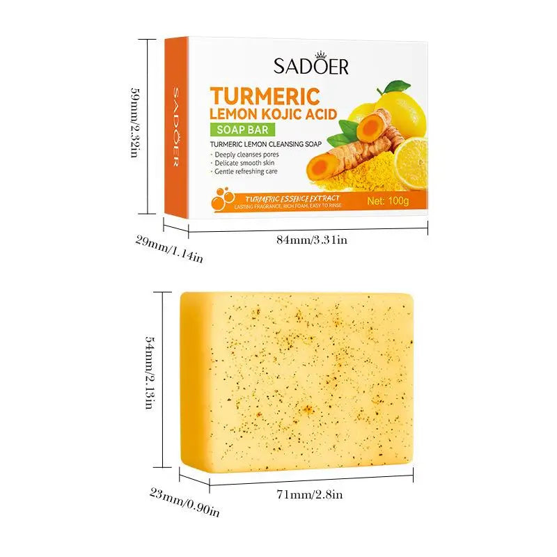 SADOER Lemon Turmeric Brightening Soap Handmade Deeply Cleansing Glowing Body Exfoliating Shower And Face Soap Body Care.