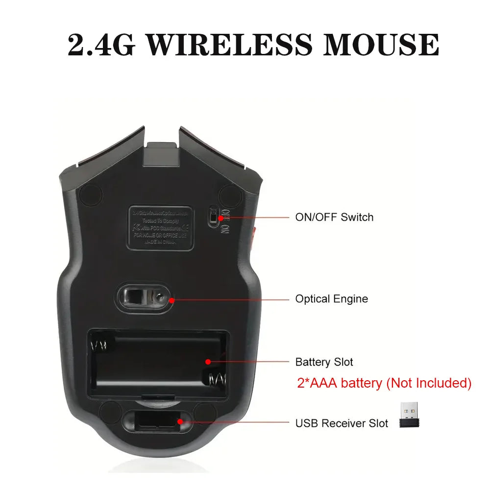 2.4G Wireless Mouse for Laptop Gamer Ergonomic Computer Mouse Wireless with USB Receiver 1600DPI 6 Buttons Portable Optical Mice