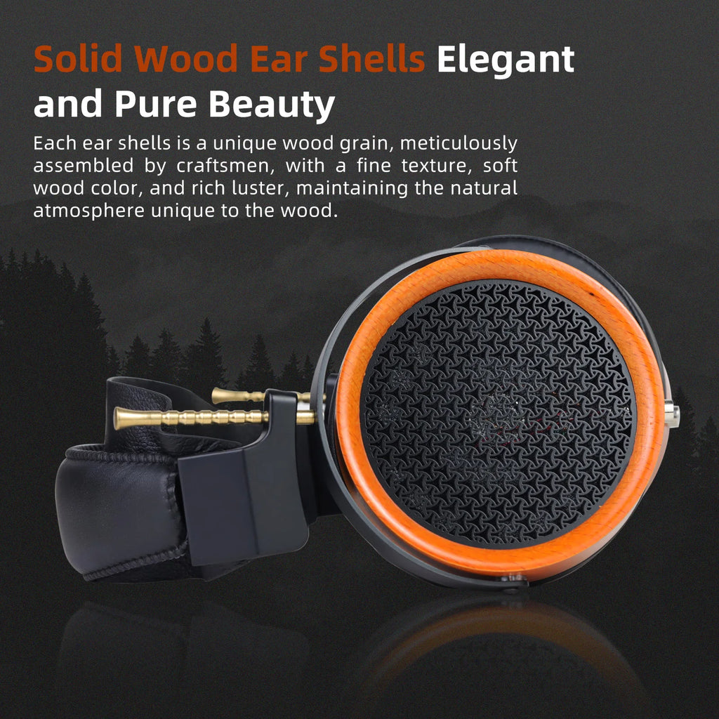 Wooden HiFi Open-Back Headphones 53mm Drivers - HD11 Detachable Cable Tidesmit