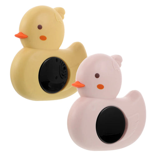 Yellow and pink digital baby thermometer duck, infrared forehead health monitor for accurate baby temperature tracking.