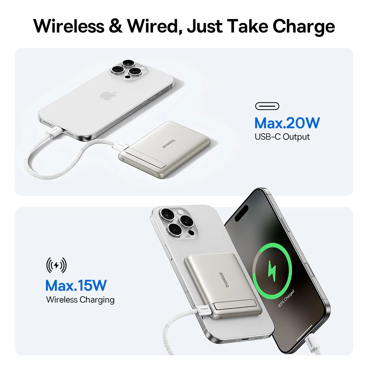 Magnetic Power Bank 5000mAh Wireless Charger with Kickstand Tidesmit
