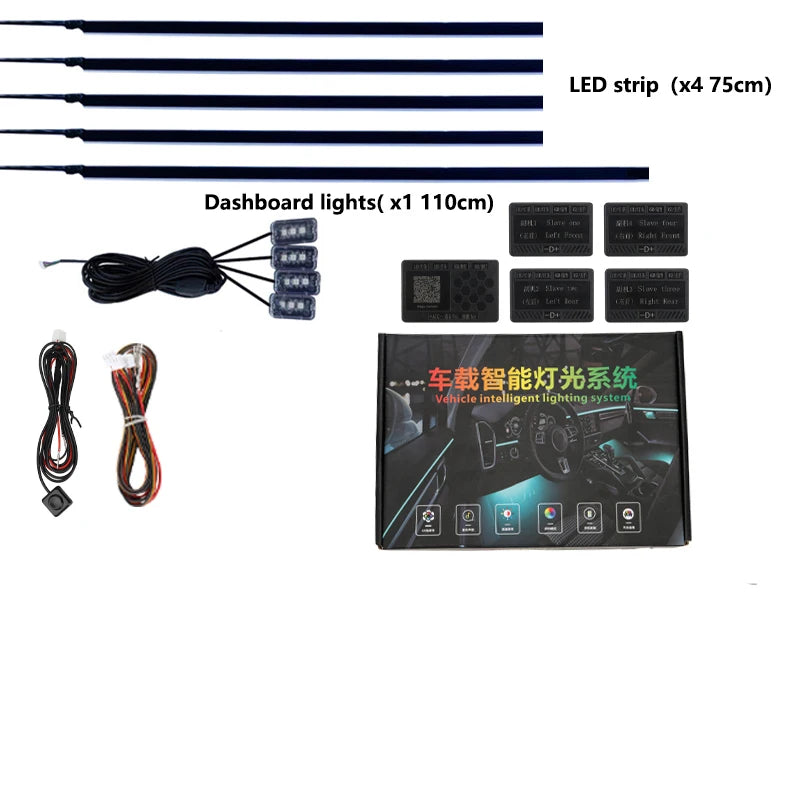 Car Ambient Lighting Kit | 213 Color LED Strip Interior by Tidesmit 10 in 1 Tidesmit
