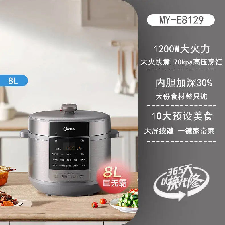 8L electric pressure cooker on kitchen counter with digital control panel