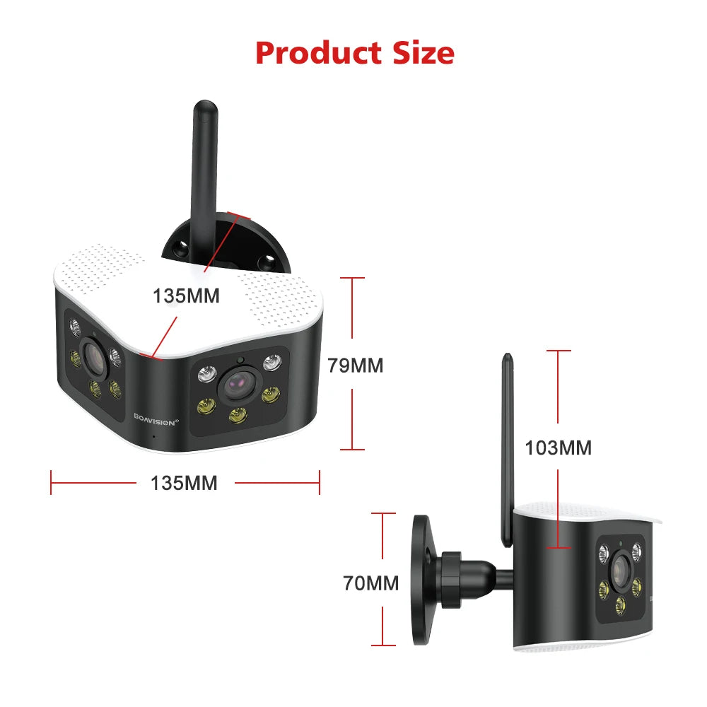 BOAVISION Outdoor 4K 8MP 180° Ultra Wide View Angle Panoramic WIFI Dual Lens Fixed IP Camera AI Human Detection Security Cam