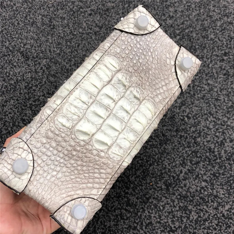Fashion Design Genuine Crocodile Leather Women Small Purple Purse Authentic Real Leather Lady Female Orange Studs Handbag