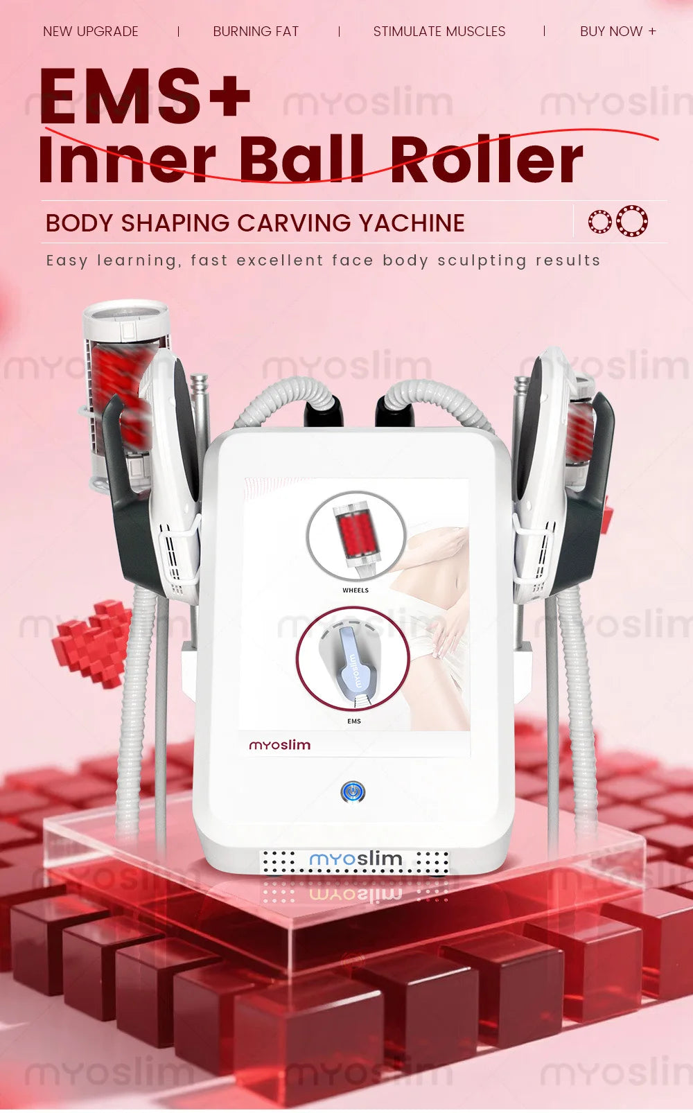 White EMS body sculpting machine with inner ball roller handles for professional fat burning and muscle toning.