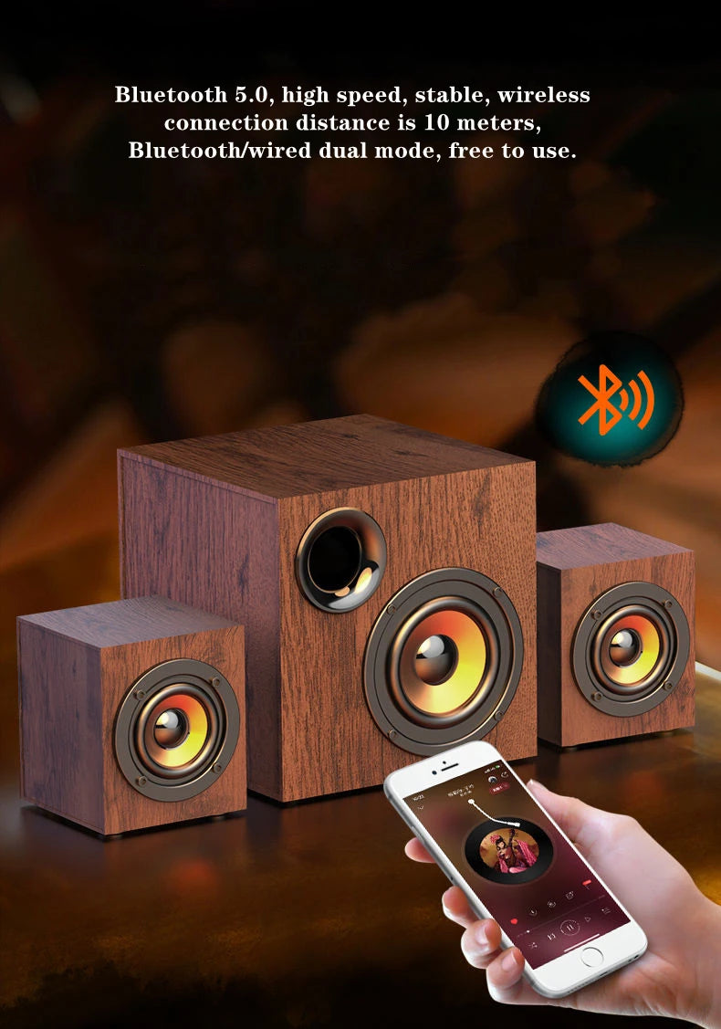 Portable Bluetooth Speaker - Wooden Desktop Audio with Deep Bass Tidesmit