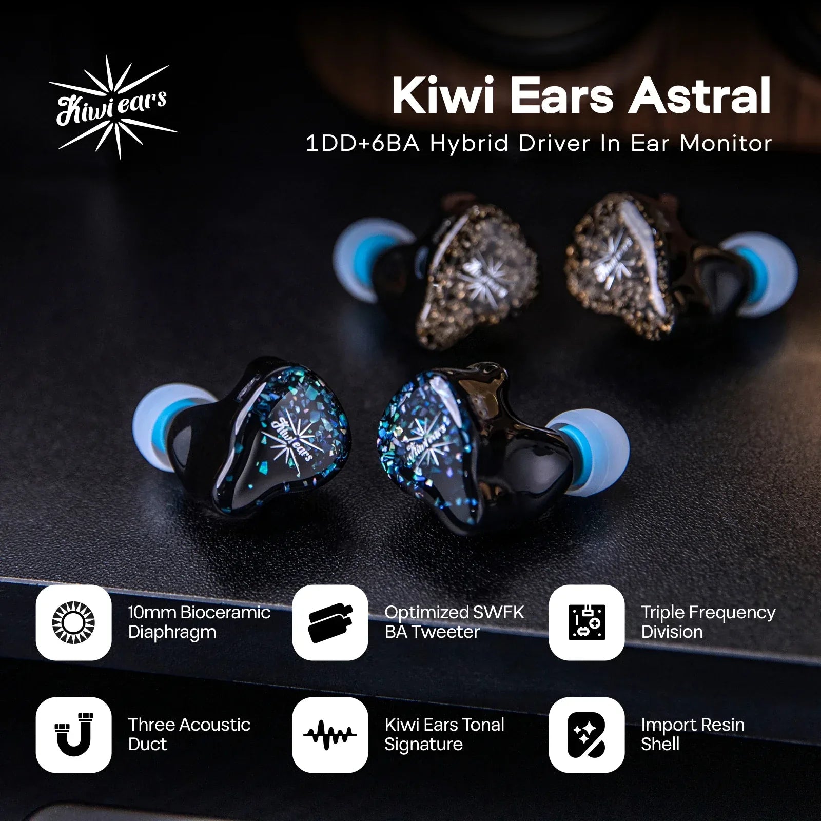 Kiwi Ears Astral 7-Driver Hybrid IEM Earphones by Tidesmit Tidesmit