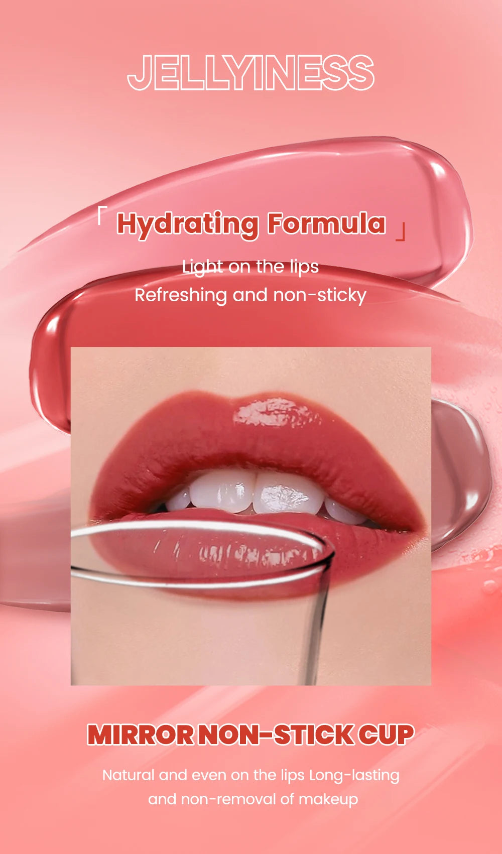QIBEST watery lip gloss: long-lasting, non-stick, mirror-finish liquid lipstick with a hydrating, high-shine formula.