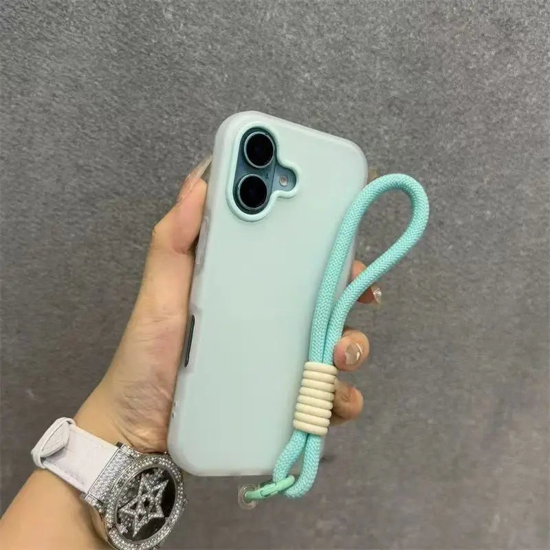 iPhone 15 Pro Max Matte Case with Wrist Strap - Slim Shock-Absorbing Cover Light cyan 1 Tidesmit