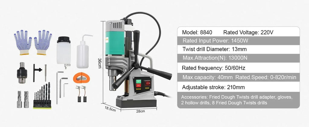 SIHAO Electric Magnetic Drill Machine 1450W/1550W 1.57/2" Max Drill Diameter 750 820 RPM Industrial Boring Tool