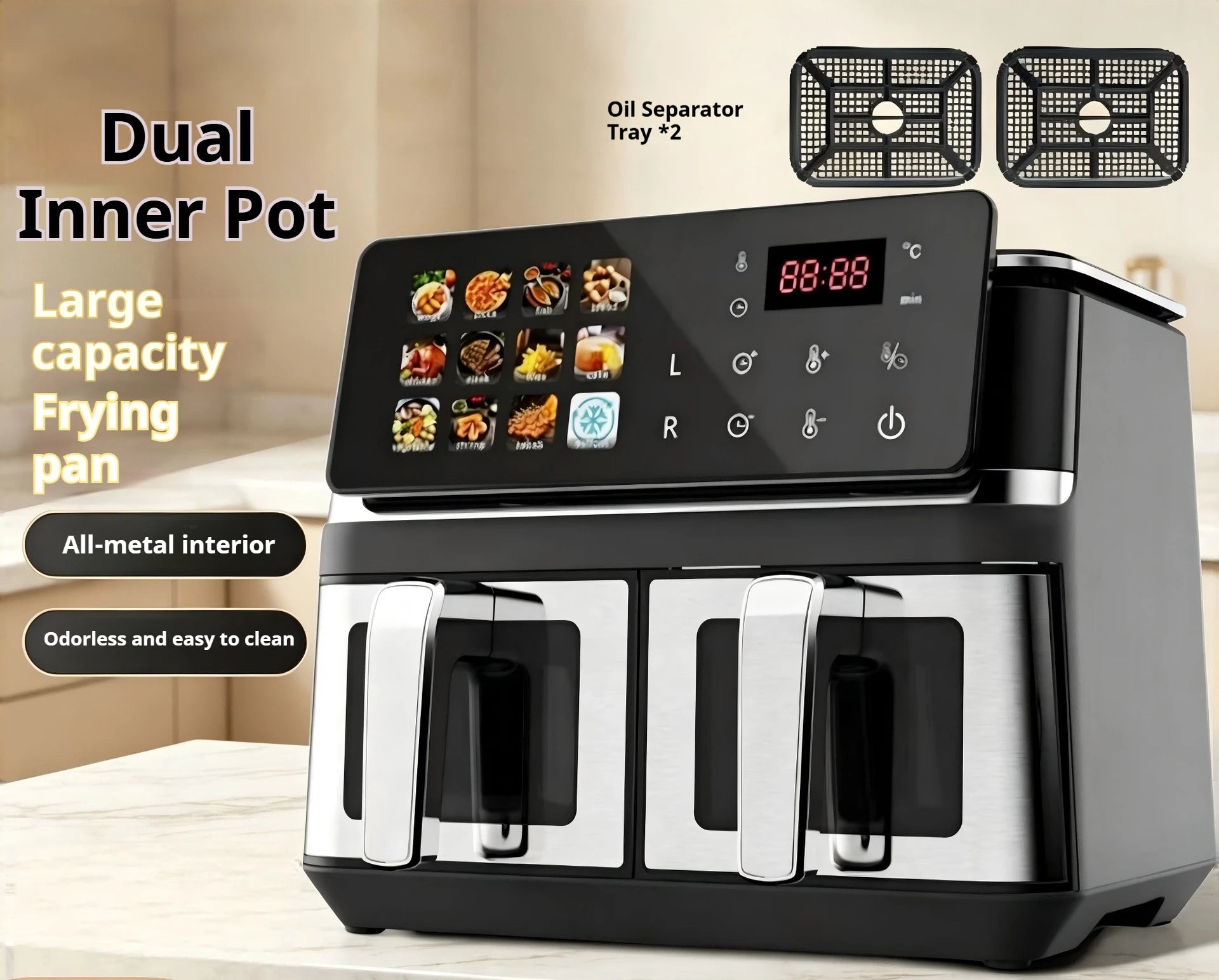 10L High-Quality Digital Air Fryer Smart Oven with Touch Screen Stainless Steel Multifunctional Oil-Free Food Preparation Applia