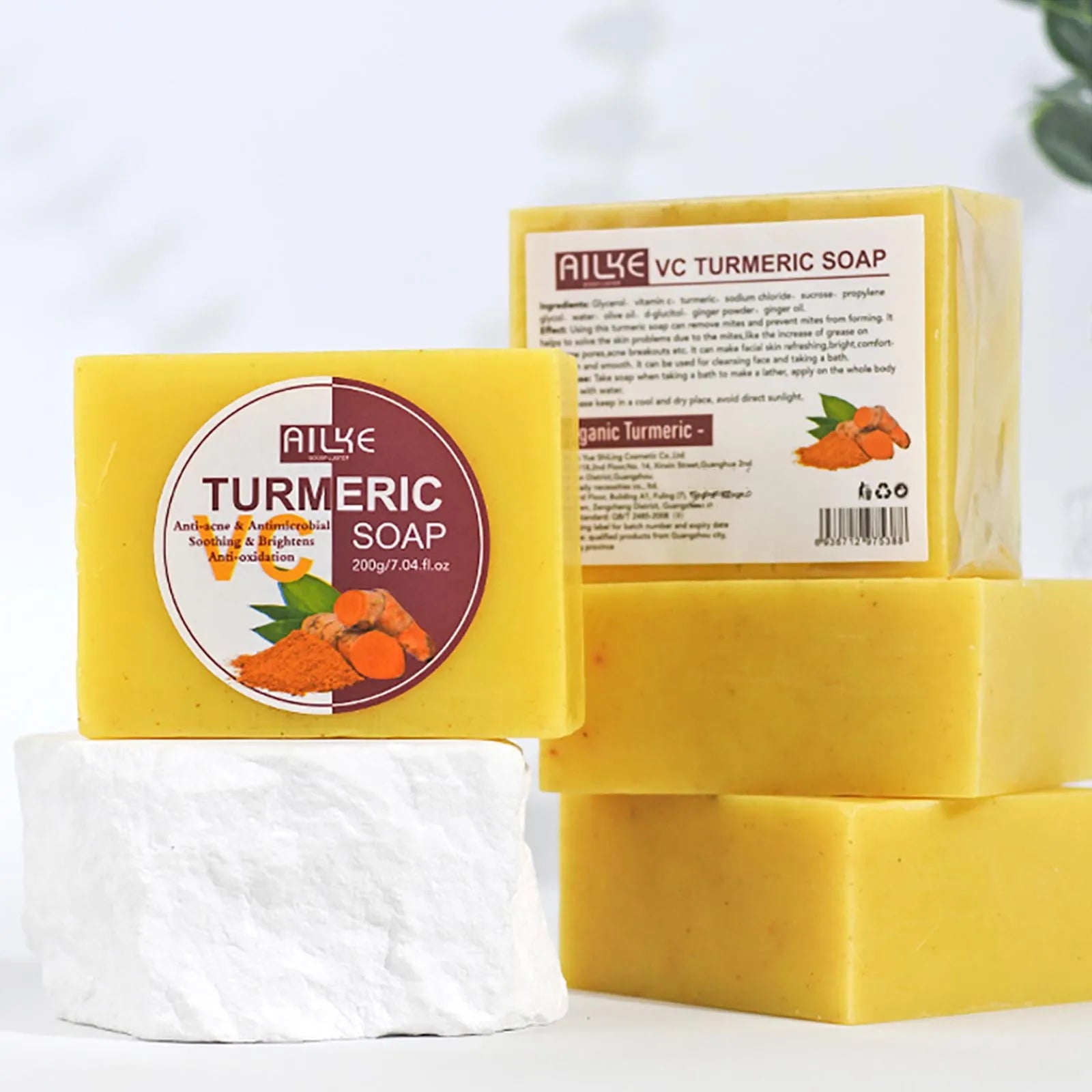 AILKE Natural Turmeric Soap for Face & Body, Whitening, Clean Stains, Even Skin Tone, Remove Acne, Age Spot, Black Spot, 200g