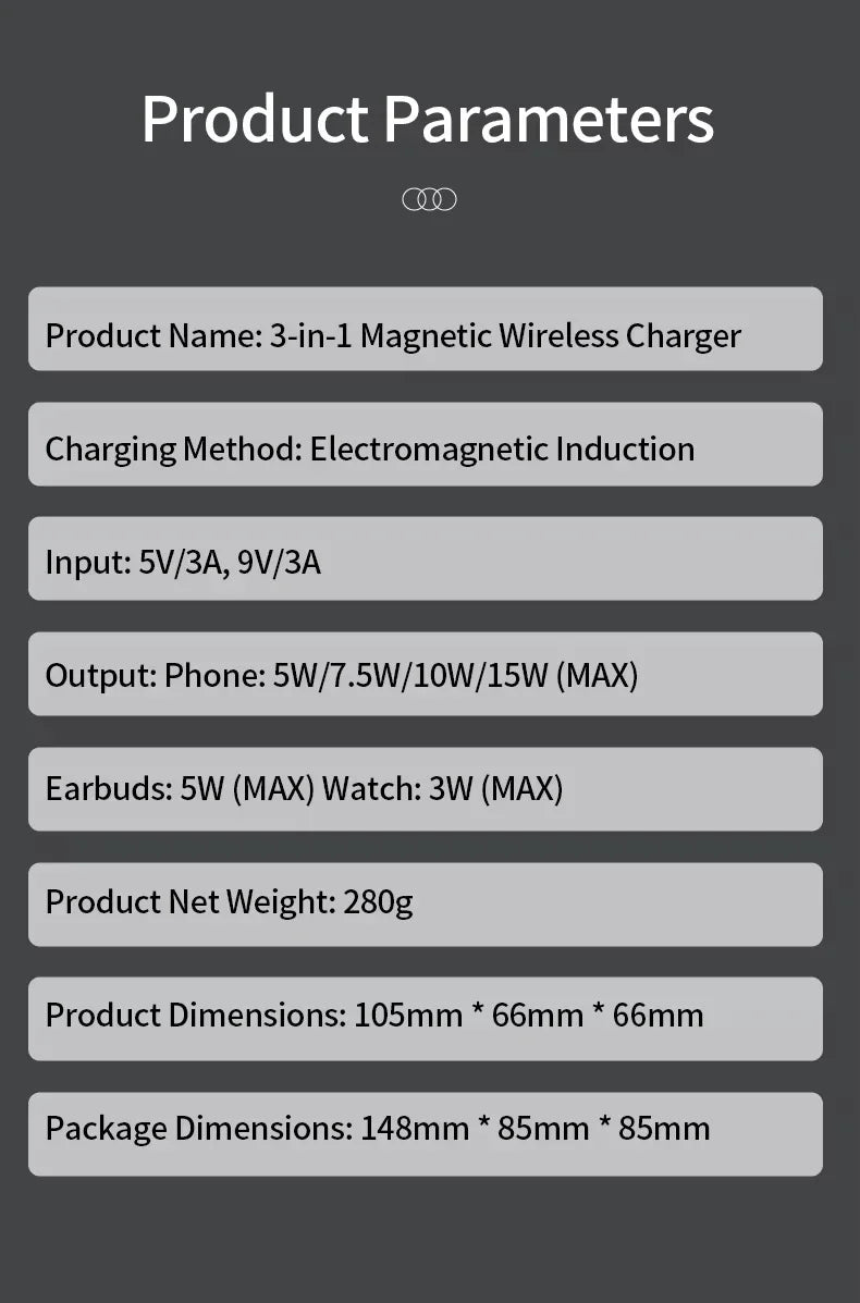 3-in-1 Magnetic Wireless Charger for Apple Devices | Grey Tidesmit