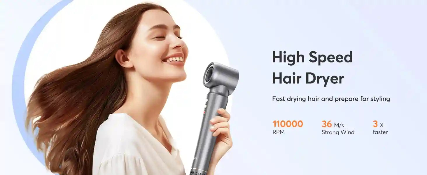 Bopcal 5-in-1 grey high-speed hair dryer with 110,000 RPM motor for fast styling and professional hair care results.