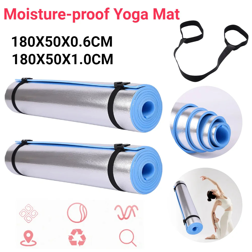 Waterproof Yoga Mat Moisture-proof Yoga Mat Thickened Aluminum Membrane Exercise Mat  for Yoga Pilates Fitness with Bandage