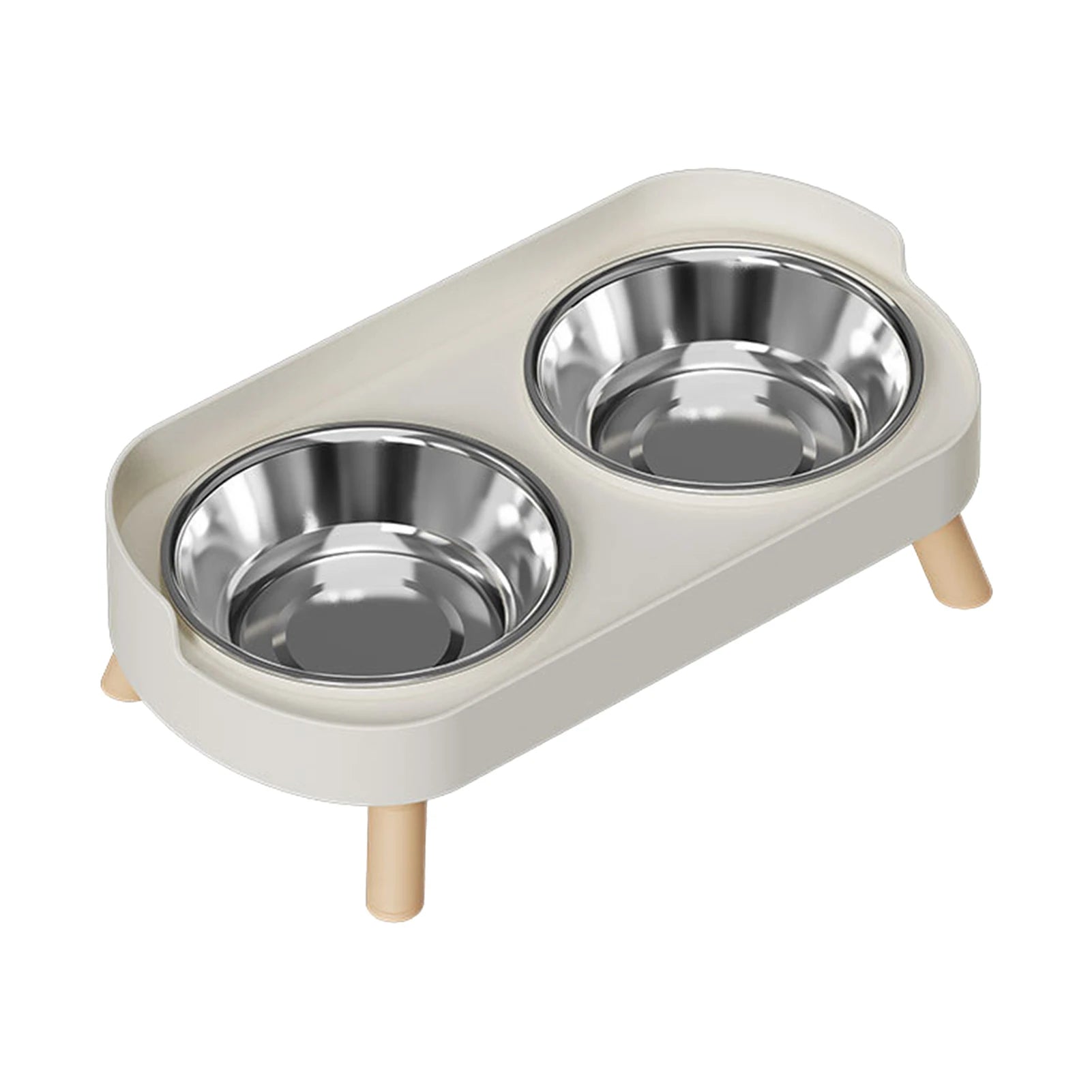 Elevated stainless steel dual pet bowl with anti-slip base for comfortable cat and dog feeding.
