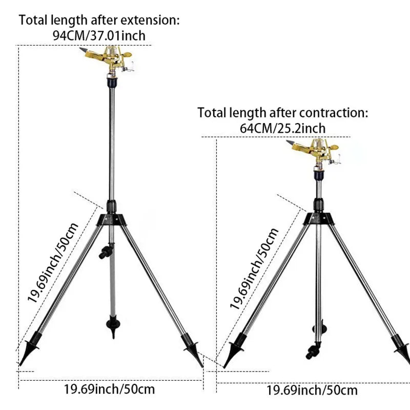 360° Rotating Tripod Sprinkler, Zinc Alloy Adjustable Automatic Water Sprinkler for Lawn Garden Vegetable Irrigation