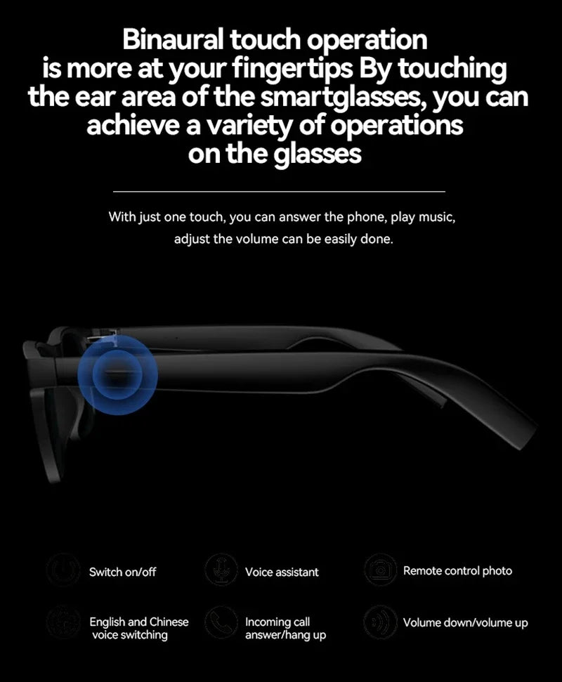 AI Smart Glasses with 4K Camera & Bluetooth Audio - Black by Tidesmit Tidesmit