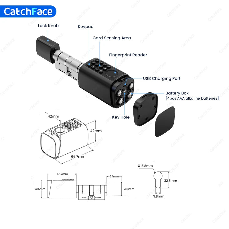 IP66 Waterproof 2026 New Generation TUYA APP Fingerprint Password Digital RFID Card Cylinder Smart Door Lock 60-90 90-120