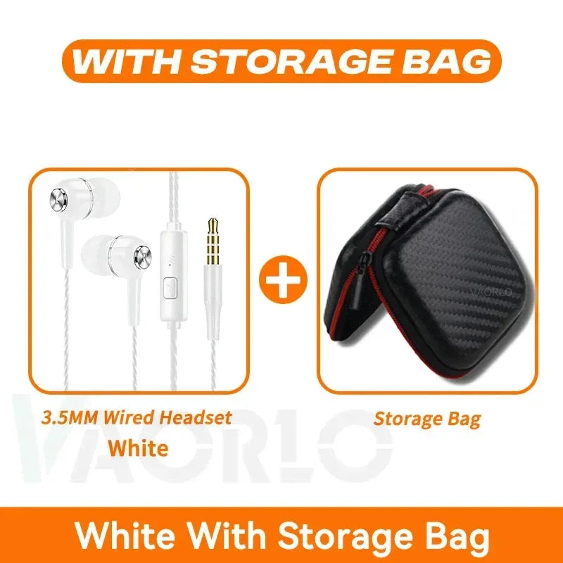 3.5mm Headphones Sports Wired Earphones HIFI Bass Wired Earbuds in-Ear Headset Game Subwoofer with Mic Handsfree Call For Phones White With Bag China Mainland Tidesmit
