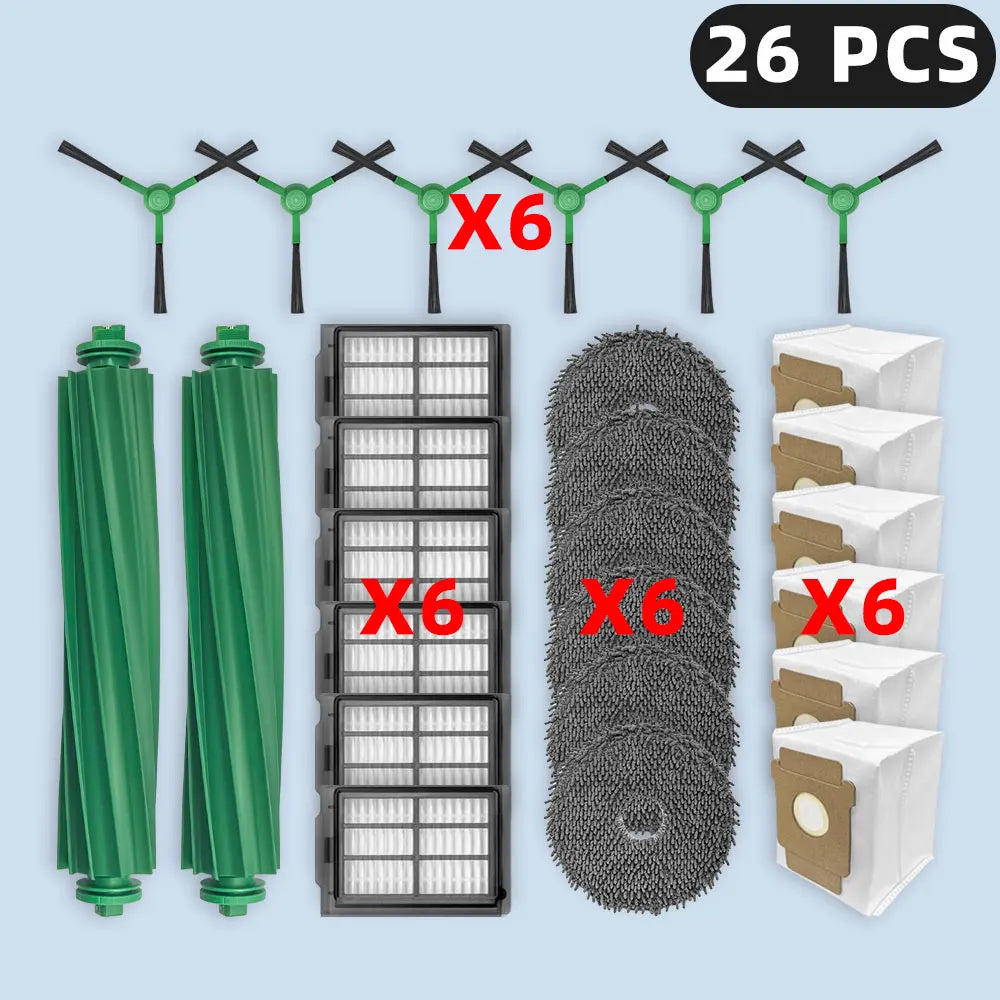 Tidesmit replacement parts kit for iRobot Roomba Plus 405 505 showing brushes filters mop pads and dust bags