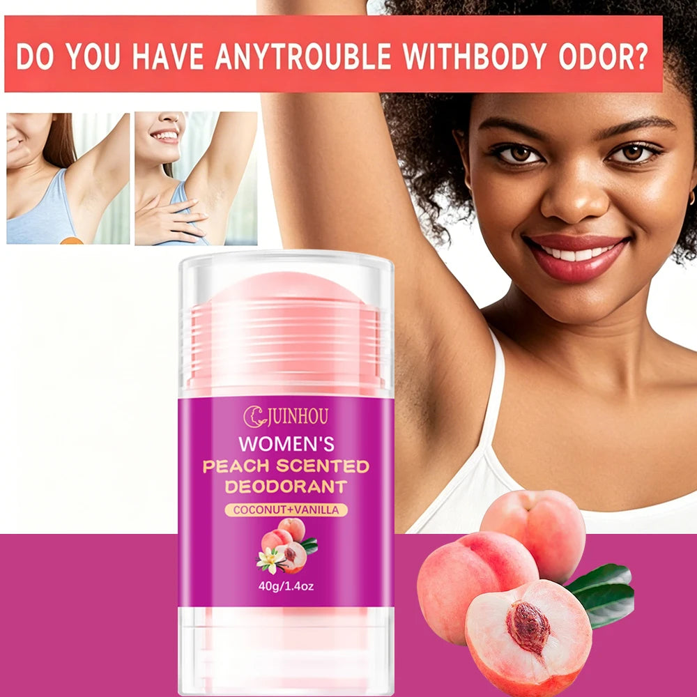 Tidesmit JUINHOU 40g women's peach scented deodorant stick and moisturizing antiperspirant, easy to carry.
