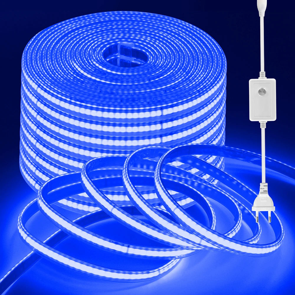 220V 10 Colors Dimmable COB LED Strip Light 240 LEDs Flexible Tape Dimmer EU Power Plug Kit TV Night Lights Home Linear Lighting