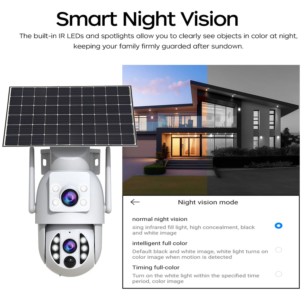 JOOAN 4K WiFi Solar Camera Dual Lens Outdoor Wireless AI Human PTZ IP Camera Built-in Battery Video Surveillance Camera