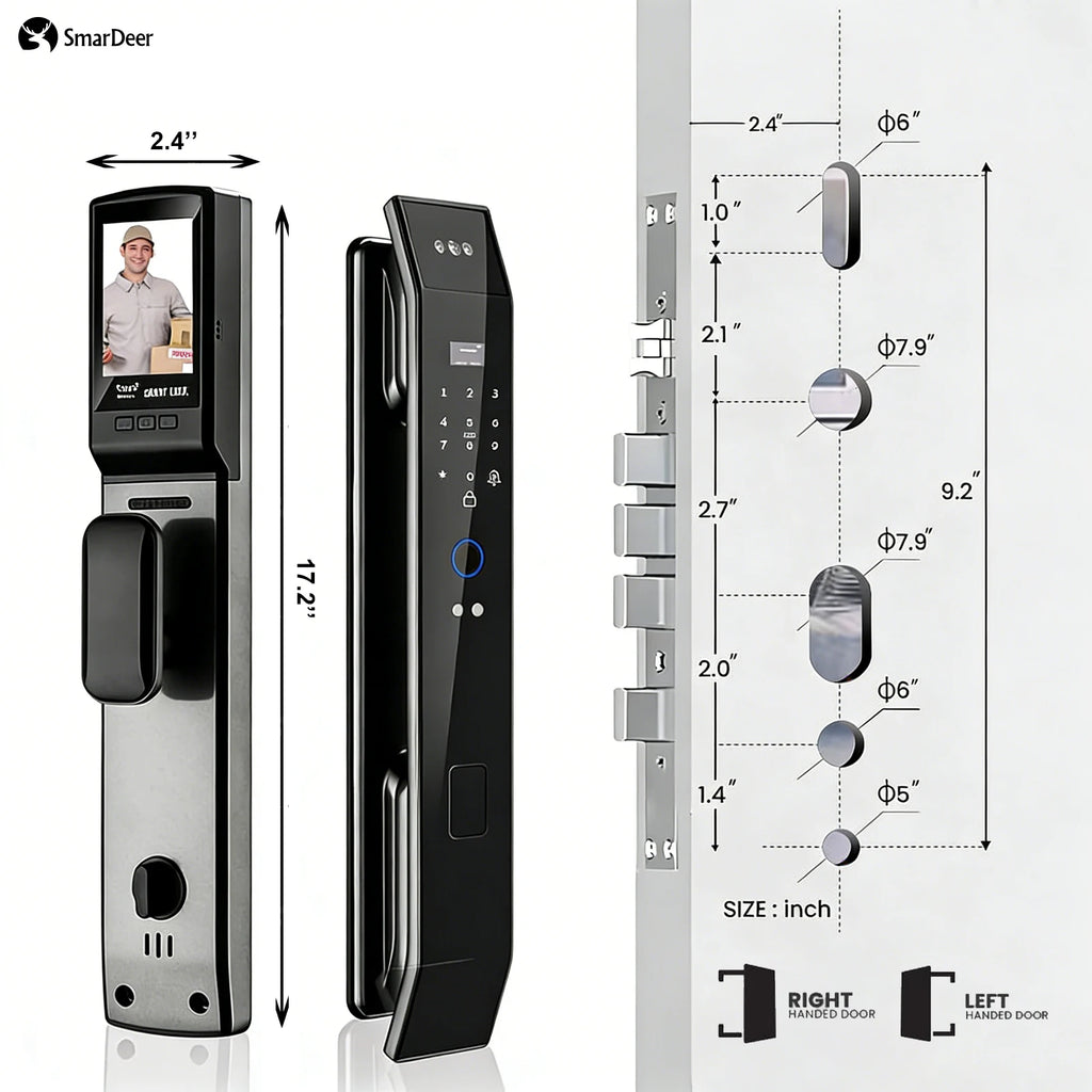 SmarDeer Fingerprint Door Lock 3D Face Palm Vein Smart Lock Visual Camera Doorbell Tuya WiFi Fingerprint Keyless Electronic Lock