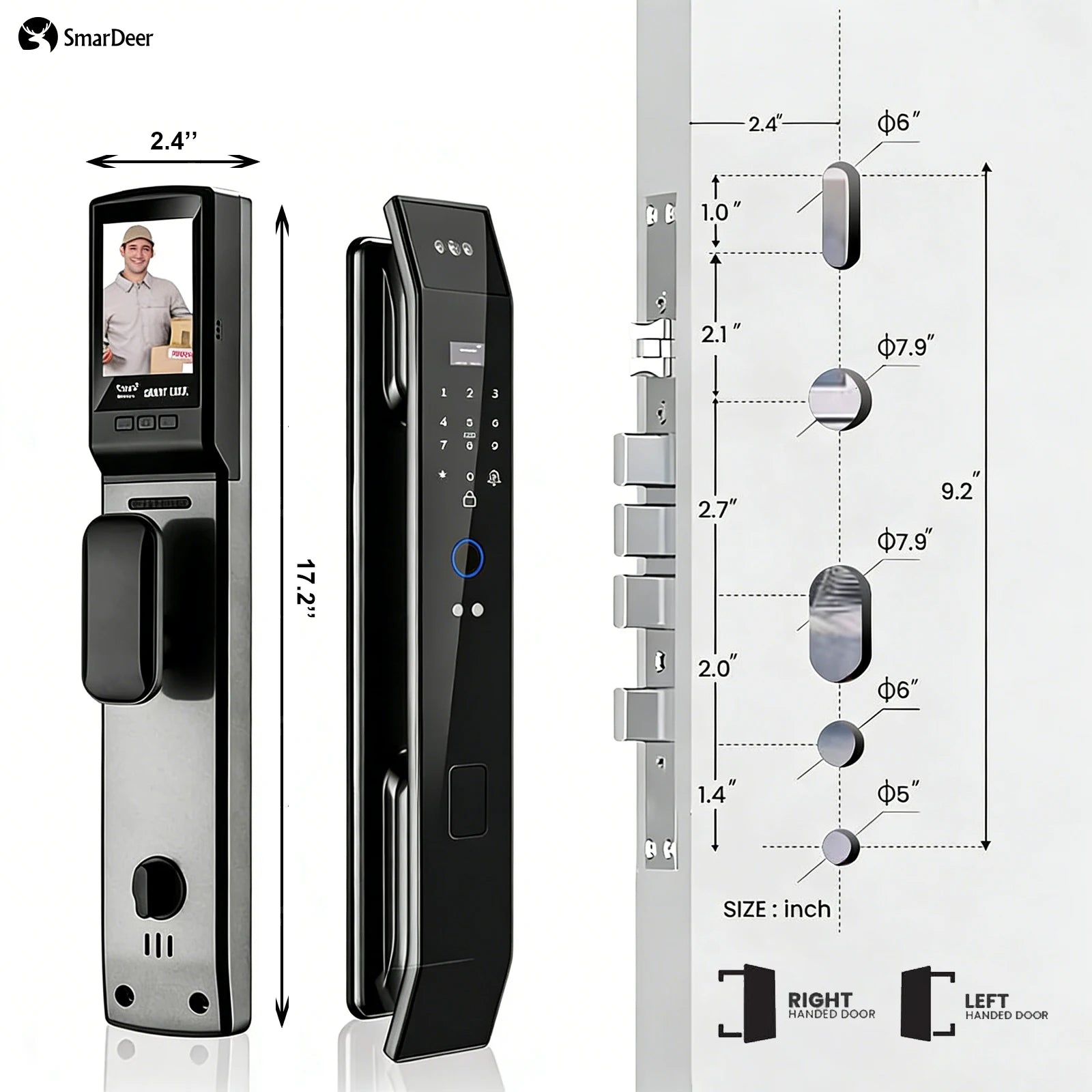SmarDeer Fingerprint Door Lock 3D Face Palm Vein Smart Lock Visual Camera Doorbell Tuya WiFi Fingerprint Keyless Electronic Lock