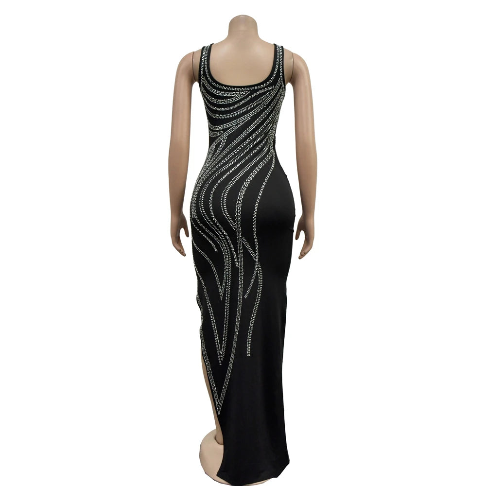 HBLL Women Dresses for Special Occasions Sexy Rhinestone Cocktail Floor Length Long Maxi Dress Evening Party Birthday Dresses