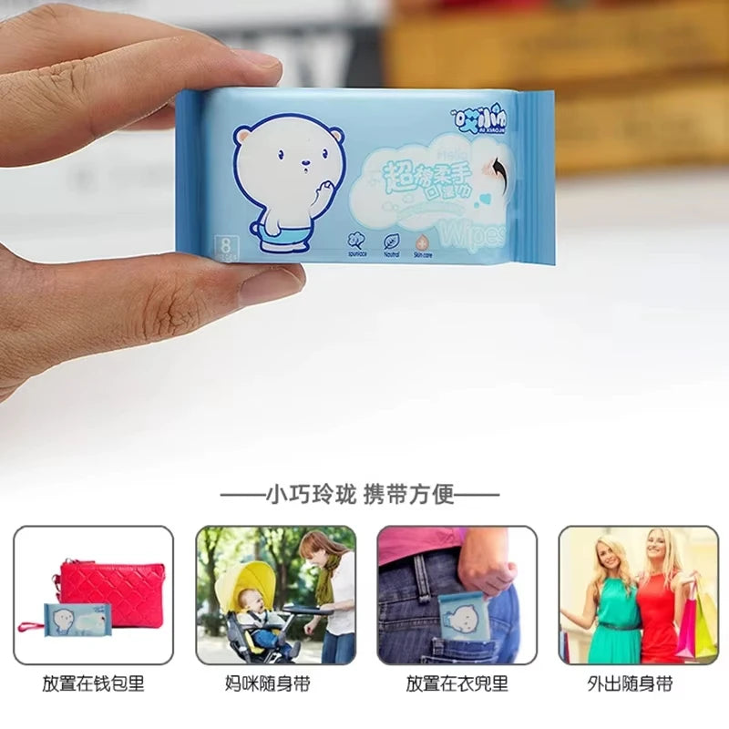 Super Mini Wet Wipes 64pcs Disposable Portable Small Package Extraction Hand And Mouth Cleaning Wipes Home School Supplies