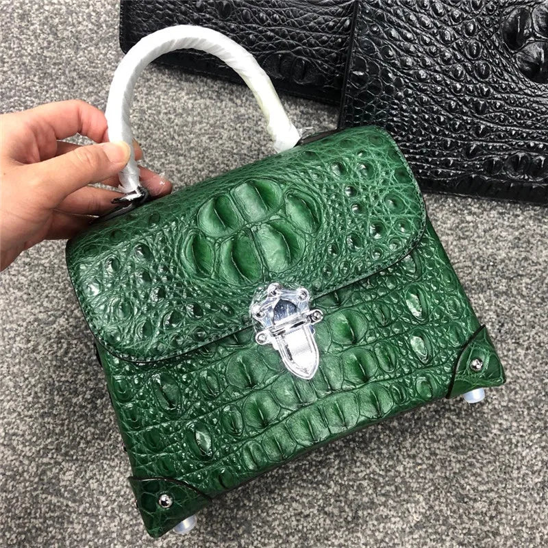 Fashion Design Genuine Crocodile Leather Women Small Purple Purse Authentic Real Leather Lady Female Orange Studs Handbag