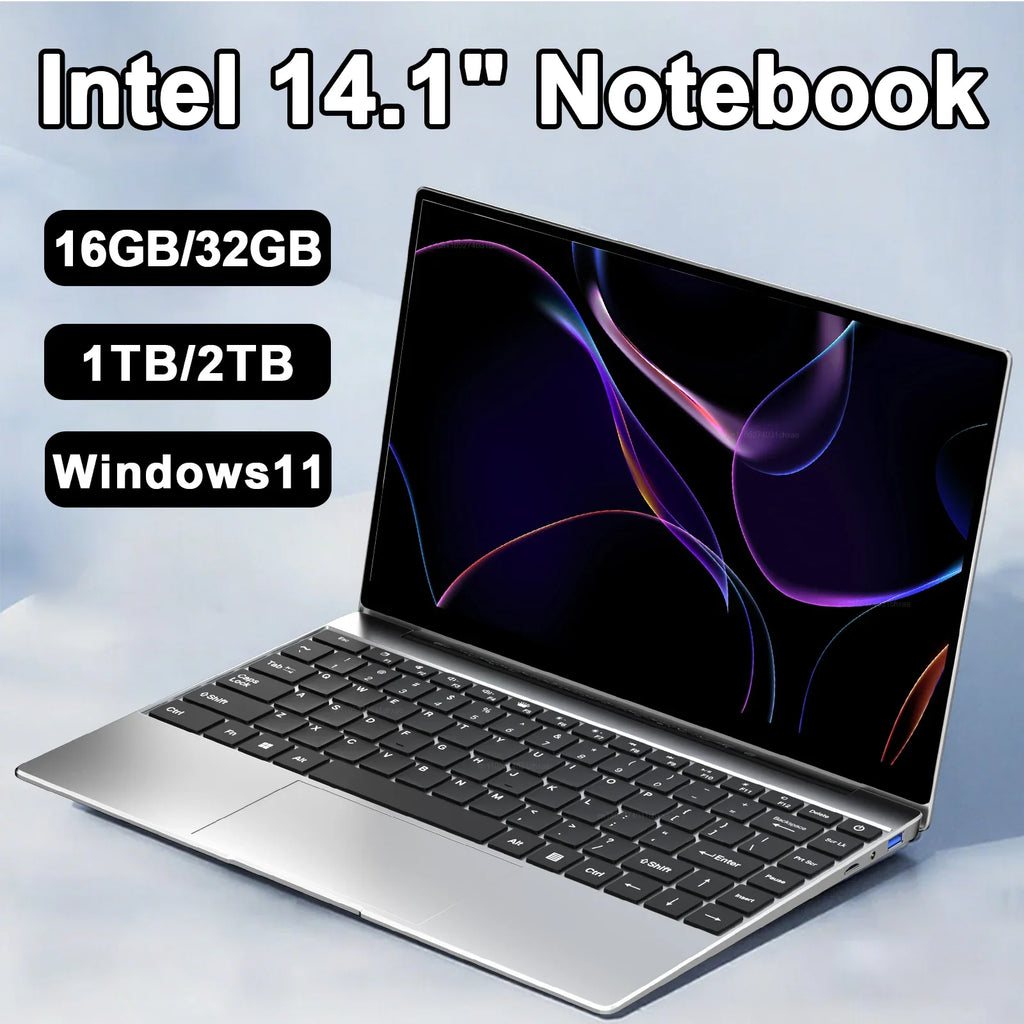 2026 New14.1 Inch Ultra Thin Laptop Intel N95 Win11 DDR4 2TB SSD Portable Slim Business Office Student Notebook PC 16GB 32GB RAM