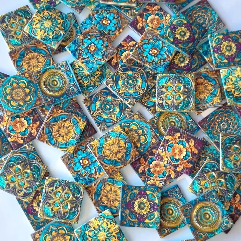 16/32 Pcs DIY Meltable Glass Mosaic Tiles Pack Unique Floral Design Handcraft Decorations Ideal for Do-It-Yourself Projects