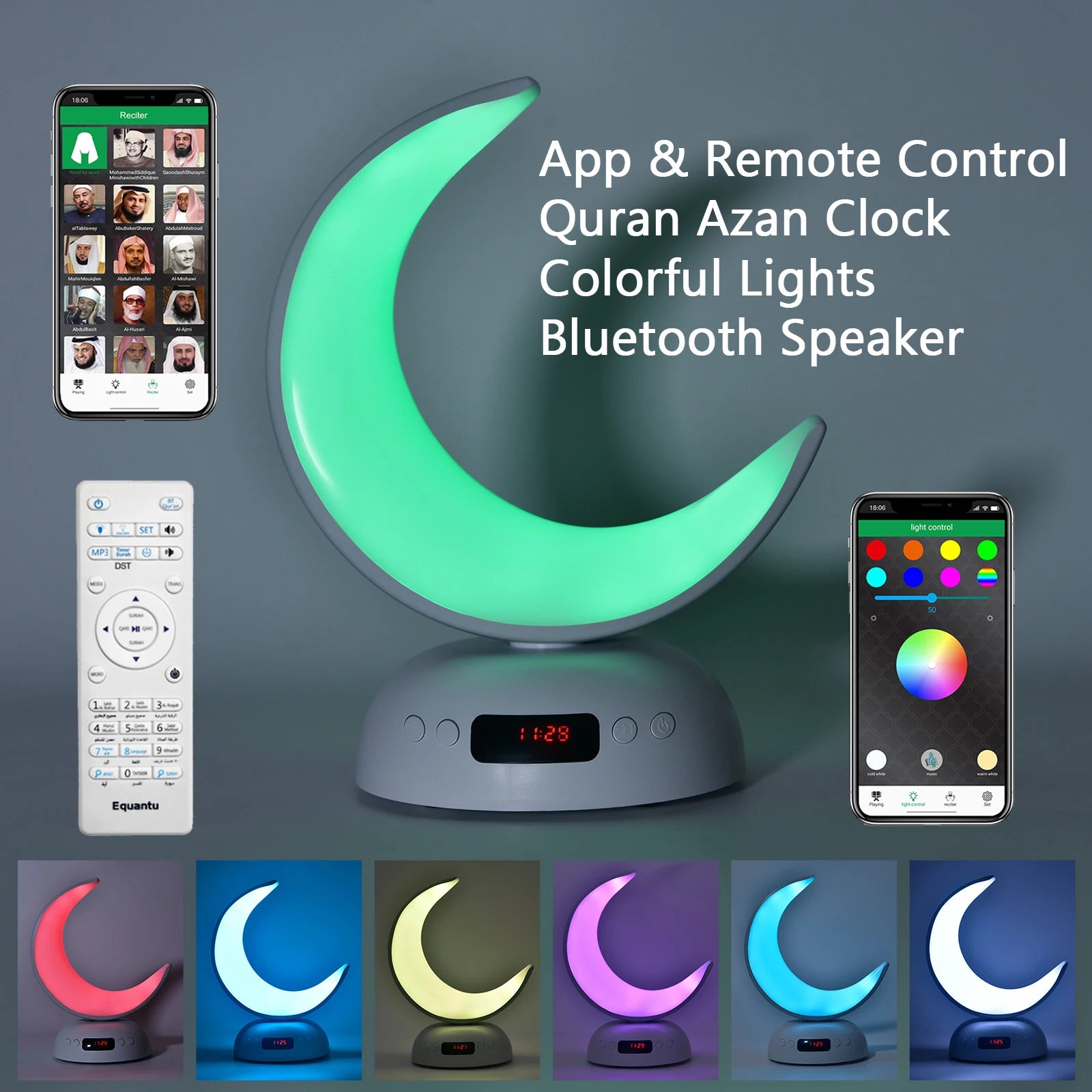 Quran Azan Clock Islam Muslim Arabic Koran Bright Bluetooth Speaker Portable Night Light Lamp Holy Wireless Ramadan Islamic Arab