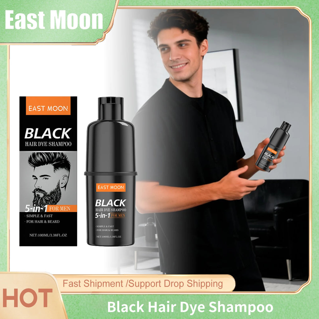 East Moon 5in1 Man Hair Dye Shampoo Repairing Gray White Non Irritating Keep Nourish Root Holiday Gift Black Hair Dyeing Shampoo