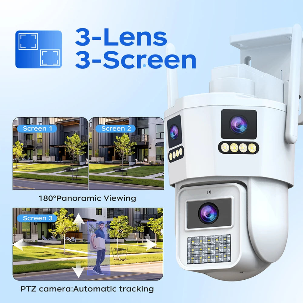 JOOAN 6K 12MP WiFi Outdoor Camera Three Len AI Motion Tracking PTZ  Video Camera Security Protection Waterproof Surveillance