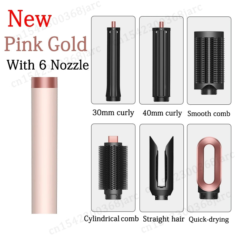 SenCiciMen pink gold hair styler set with 6 interchangeable attachments for professional curly or straight hair drying.