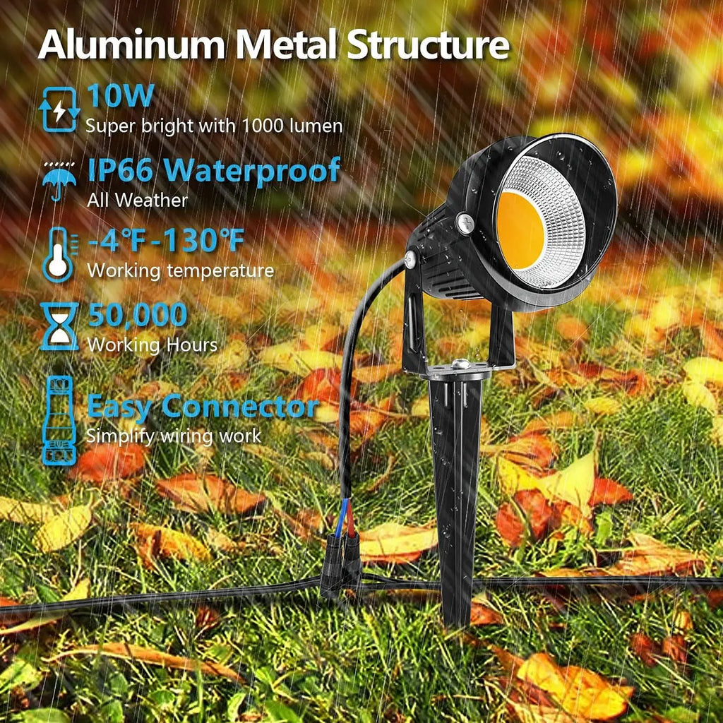 1-Meter Wire 10W Low Voltage LED Landscape Lighting with Connectors, 12V Outdoor Spotlights Garden Pathway Lights, 1000LM
