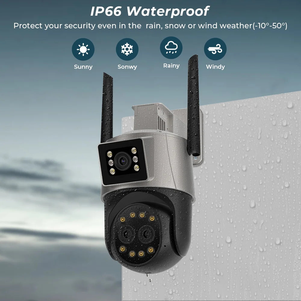 9MP 4.5K Three Lens WIfi  IP Camera Outdoor 8X Zoom Dual Screens AI Human Detect Auto Tracking  Home Security CCTV Surveillance